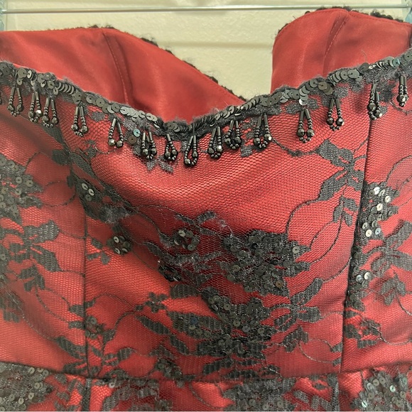 Betsy Johnson Evening Vintage Strapless Mini Dress Red Black Lace Bead Sequin, 6 - Picture 6 of 14